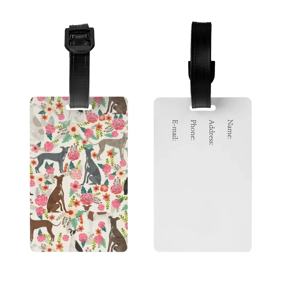 Custom Italian Greyhound Dog Floral Luggage Tag Sighthound Whippet Dog Travel Bag Suitcase Privacy Cover ID Label