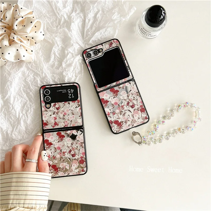 

Korean Full Screen Mirror Flower for Samsung Galaxy Z Flip 7 6 5 4 Protective Back Cover for ZFlip5 ZFlip6 ZFlip7 Case Shell
