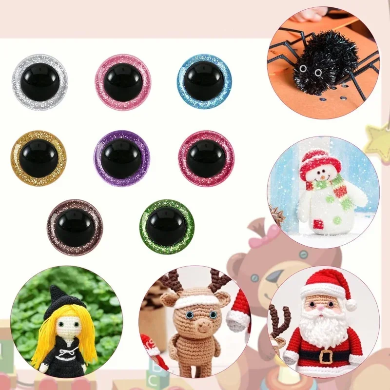 30Pcs Glitter Safety Eyes Plastic Craft Doll Eyes for Teddy Bear, Puppet, Plush Animals, Crochet Projects DIY Doll Accessories