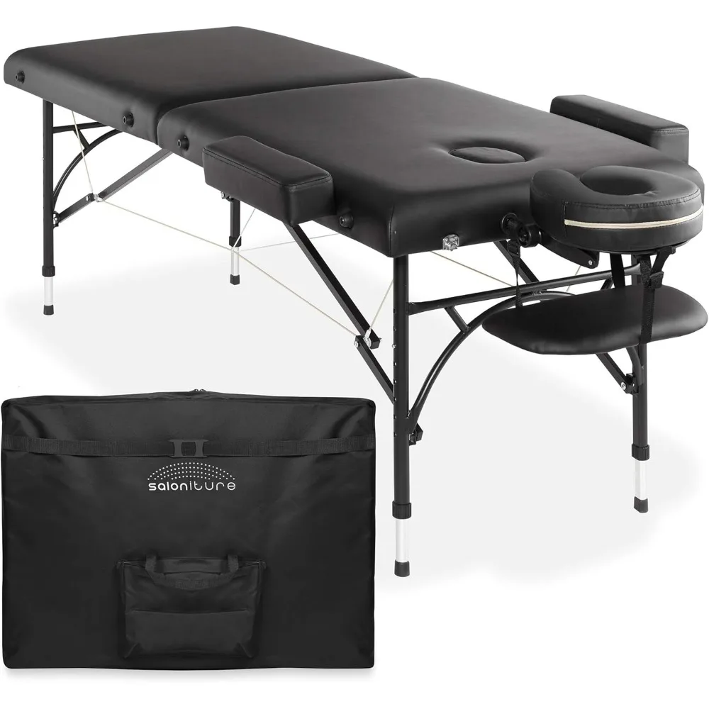 Saloniture-Mesa de masaje biplegable portátil y ligera, profesional, con patas de aluminio, incluye reposacabezas, cuna facial