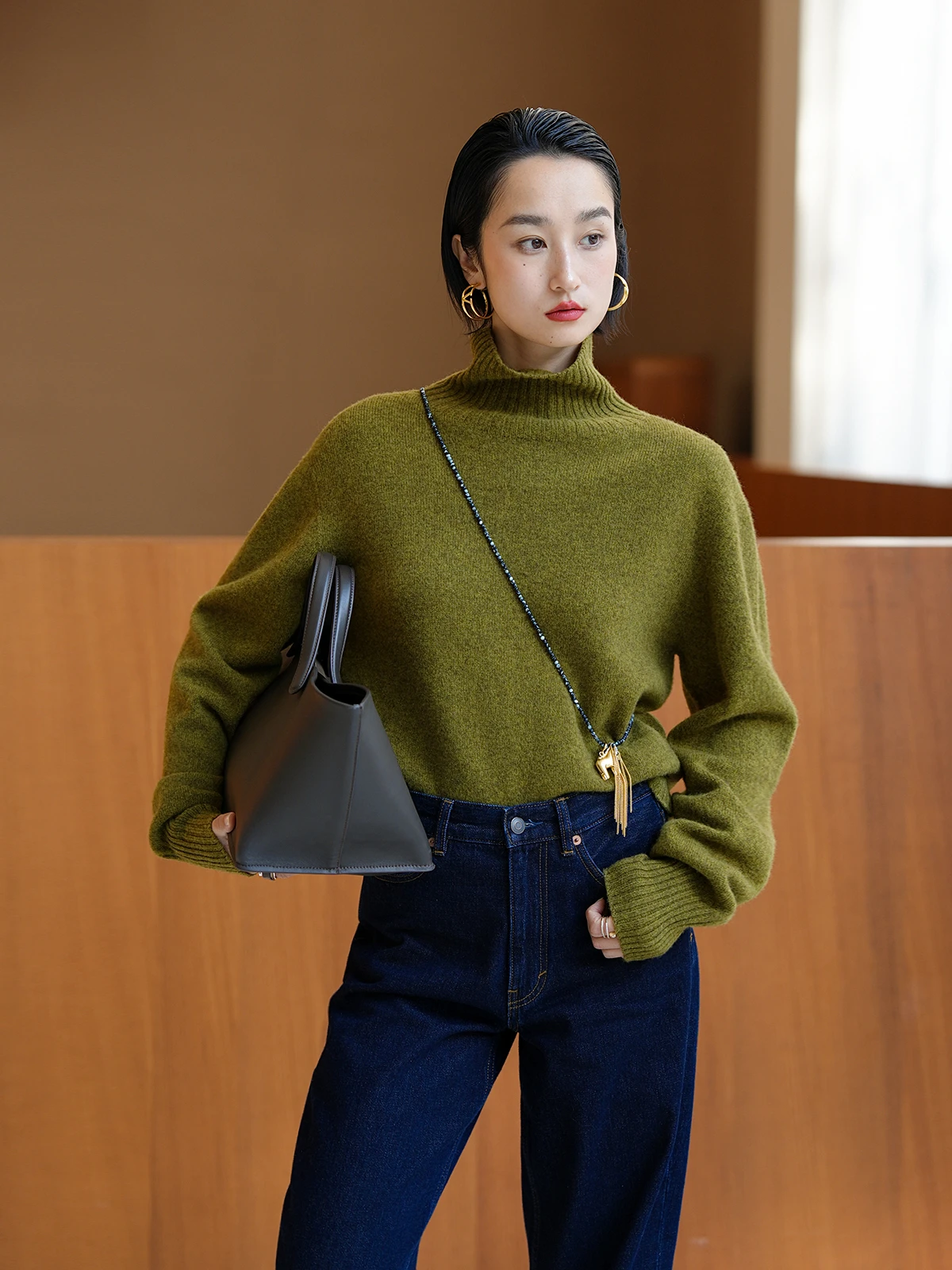 

High CP Value LemonChen 26-Piece Wool Blend Knitted Overhead Sweater Basic Chimney Collar Thi Long Sve Winter Women's Fa...