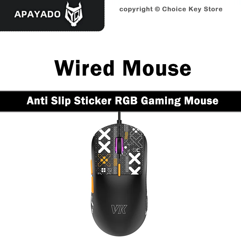 VM1S Wired Gaming Mouse 65g Lightweight Symmetrical USB RGB 12 Modes Silent Switch 7200 DPI Anti Slip Sticker