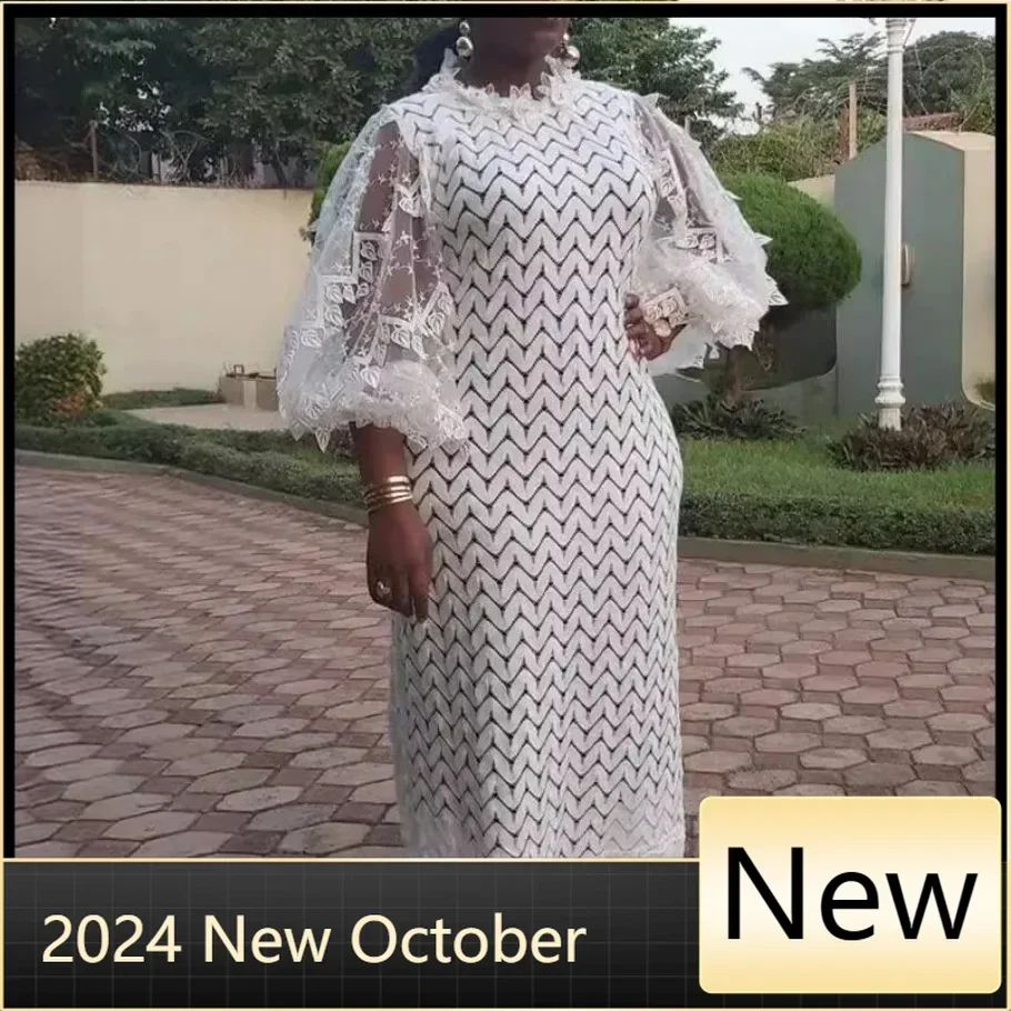 

Customized White African Elegant Dresses For Women Hollow Out 2024 New Muslim Fashion Abayas Dashiki Robe Kaftan Long Maxi Dress