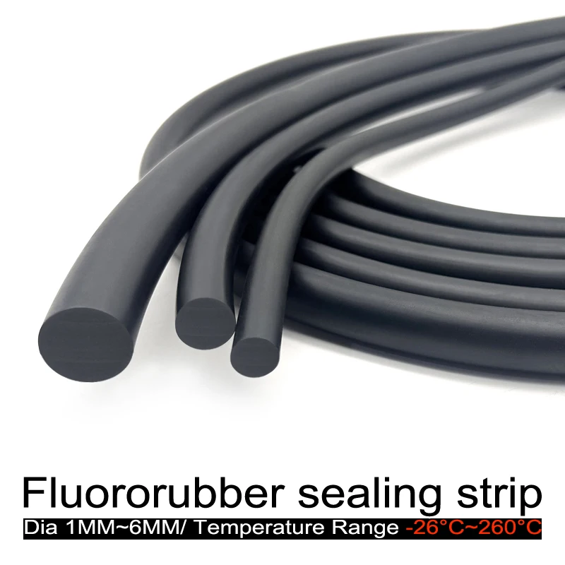 Dia 1~6mm FKM Fluororubber Sealant Strip Black - High Tensile Strength Wear Resistant for Sealing - High Elasticity Machinery​