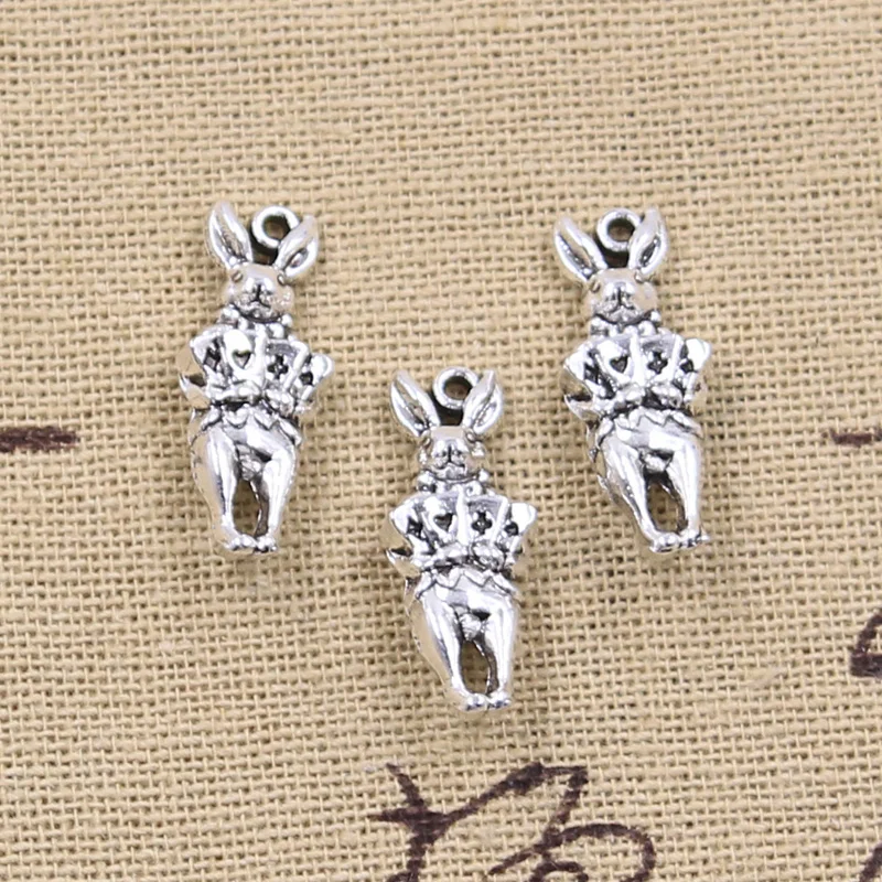 15pcs Charms Rabbit Holding Playing Cards 22x9mm Antique Silver Color Pendants DIY Making Findings Handmade Tibetan Crafts