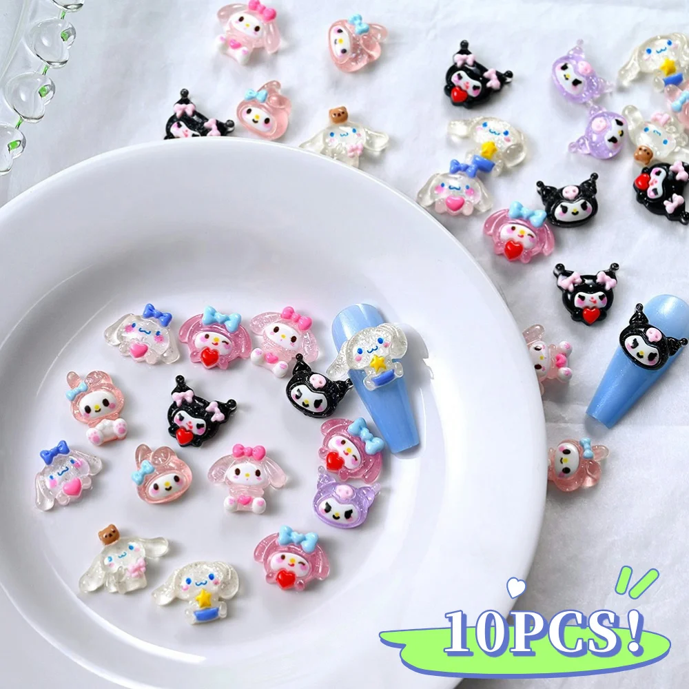 10 ชิ้น Kawaii Miniso Kuromi/Pochacco/Melody ออกแบบเล็บ Charms Y2K น่ารักเรซิ่นมินิการ์ตูนเล็บอุปกรณ์เสริม DIY หัตถกรรม *