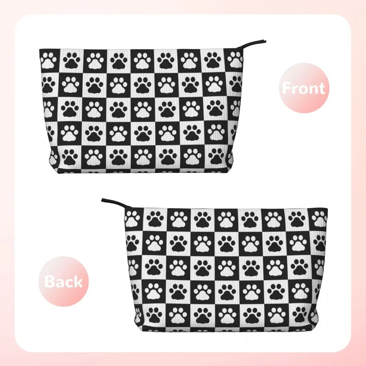 Custom Dog Paw Footprint Checked Pattern Cosmetic Bag Women Fashion Large Capacity Makeup Case Beauty Storage Toiletry Bags