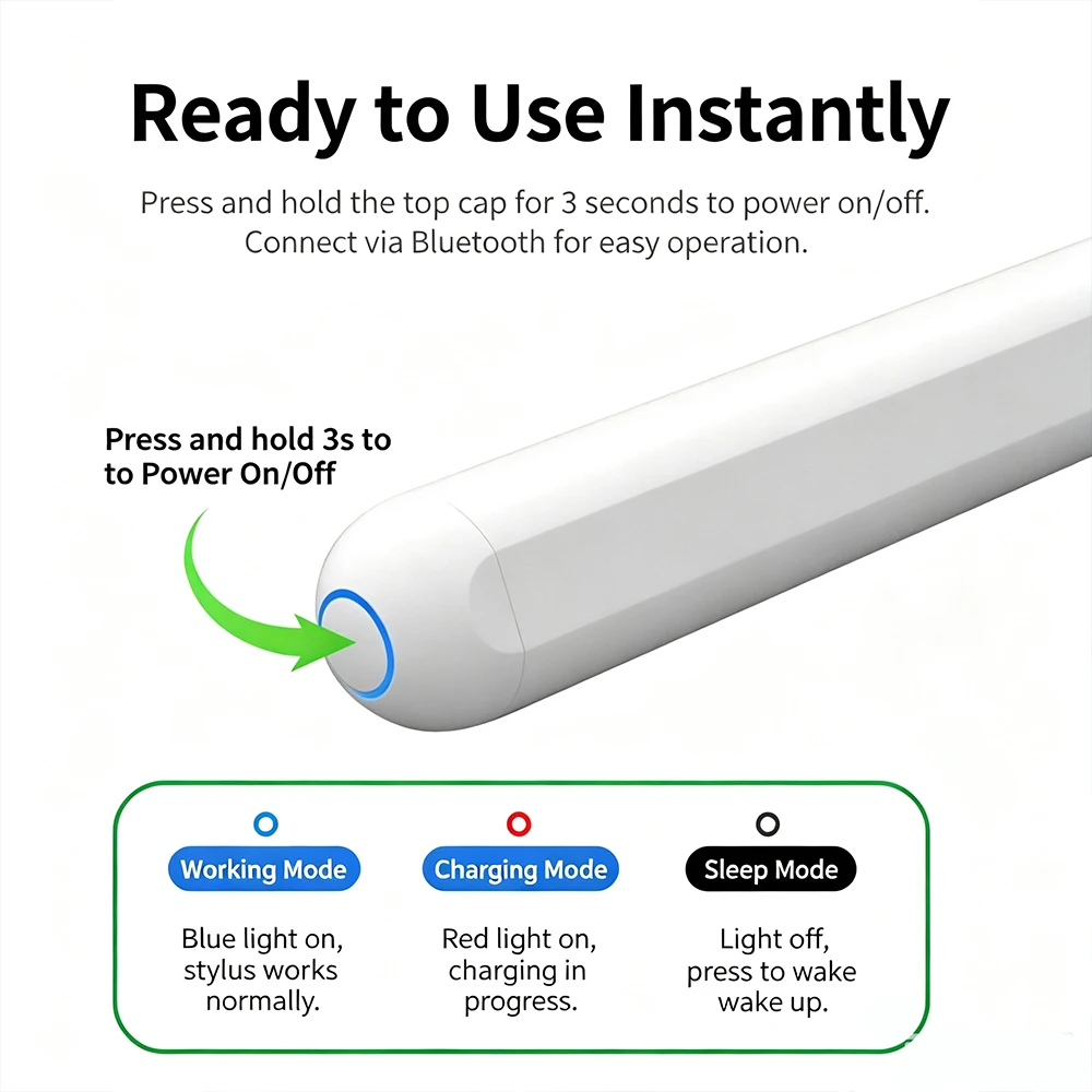 Magnetic Wireless Charging Stylus Pen Bluetooth Custom Shortcut Palm Rejection Tilt 1.2mm POM Tip For iPad Air 4 5 Mini 6 Pro