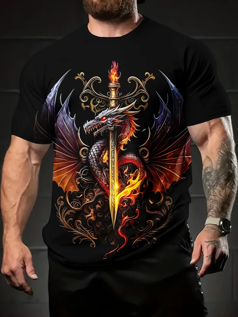 Cool Dragon Graphic Men's T-Shirt 3D High-Definition Print Hot Tee Round Neck Fashion Casual Quick-Drying Oversize Men Clothing