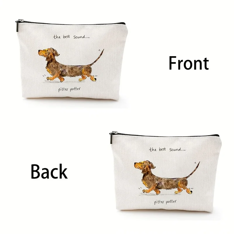 A Cartoon Dachshund patterned cosmetic bag - multifunctional large capacity portable makeup bag, perfect travel zipper pouch