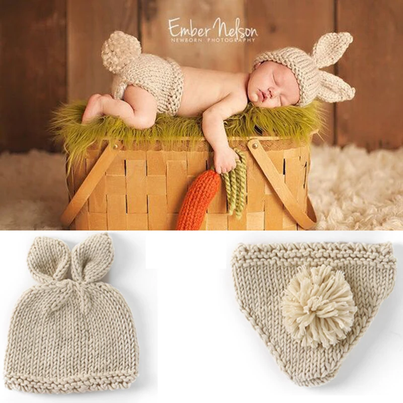 2 Pcs Cute Baby Bunny Hat Pant New Baby Photoshoot Props Newborn Baby Hat Short Set Newborn Photography Props For Girls Boys