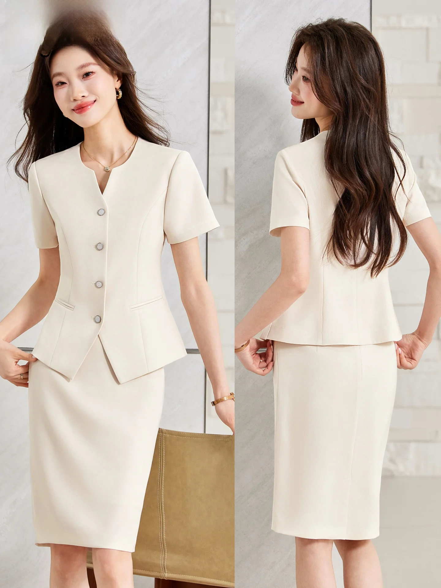 Slim Fit Short Sleeve Suit Jacket Women's Summer Thin High-End Style Professional Fashion Queen Look Matching Skirt Set