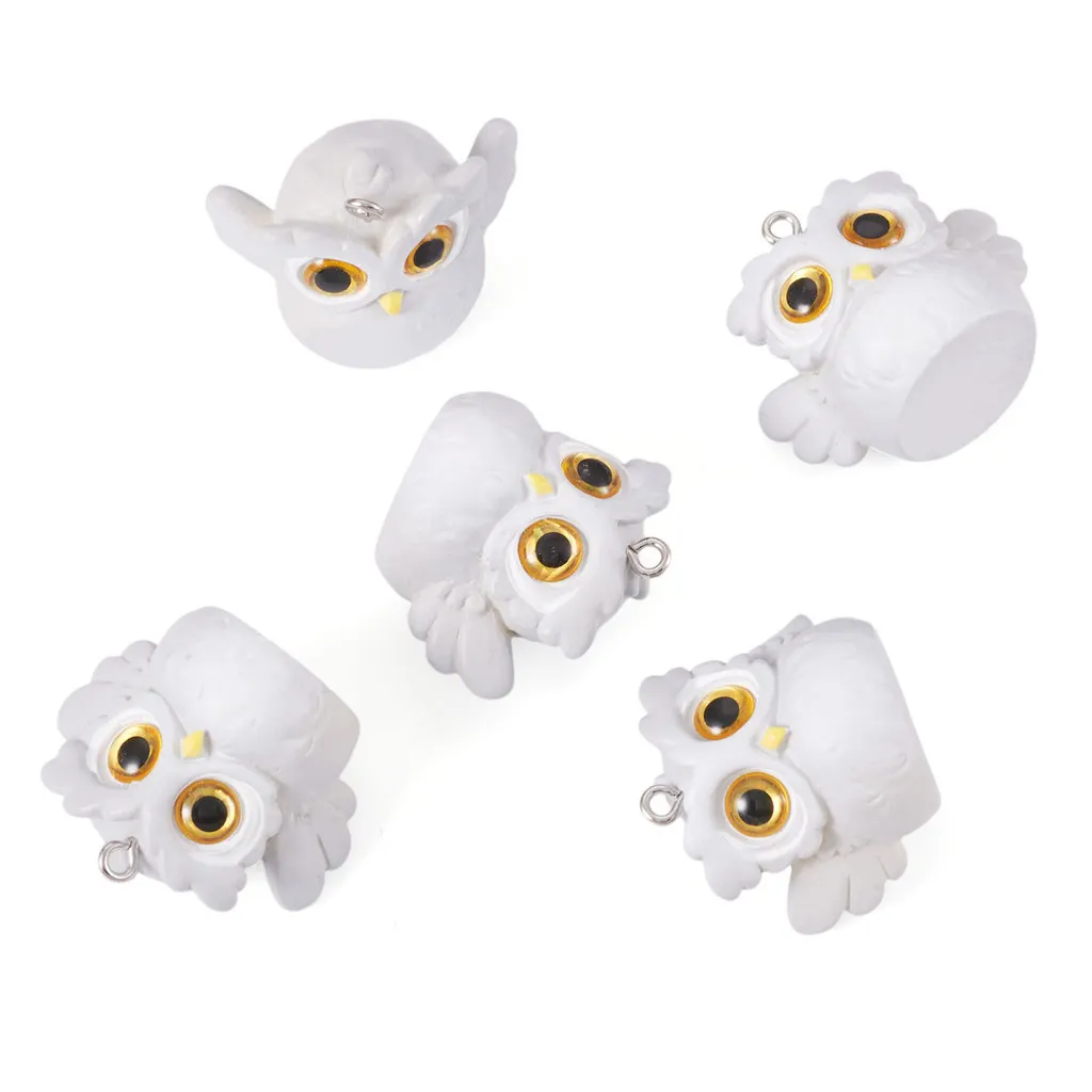 5Pcs Cute Owl Charms Opaque Resin Pendants with Iron Loop For Jewelry Making DIY Necklace Bracelet Accessories 26x31x22mm