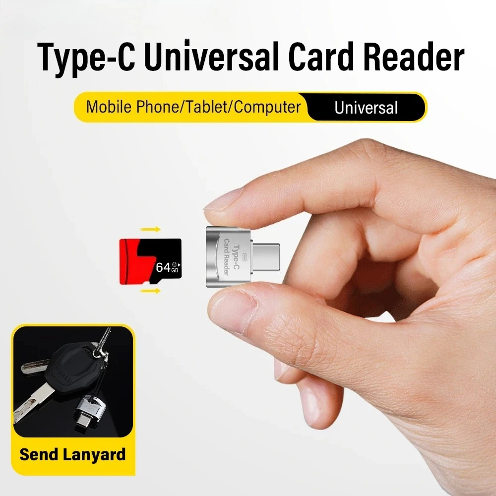 SHANDIAN Metal Mini Type-C Universal Card Reader High Speed Use for Mobile Phone Tablet Computer Silver Memory Stick Card Reader