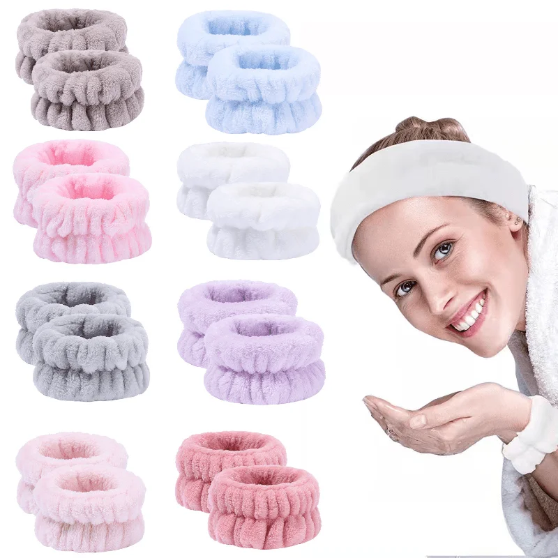 2PCS Shower Wristband & Hair Band Set - Super Absorbent Bath Accessories for Women, Non-Slip Facial Washing Sleeves