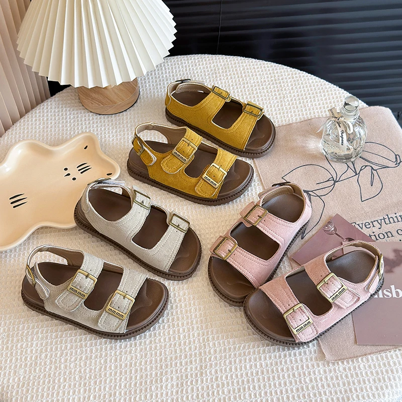 Summer Boys Girl's Sandals Open Toe Hook-loop Casual Kid's Flat Shoe Solid Colors Anti-slip Daily Versatile Chic Children Shoes