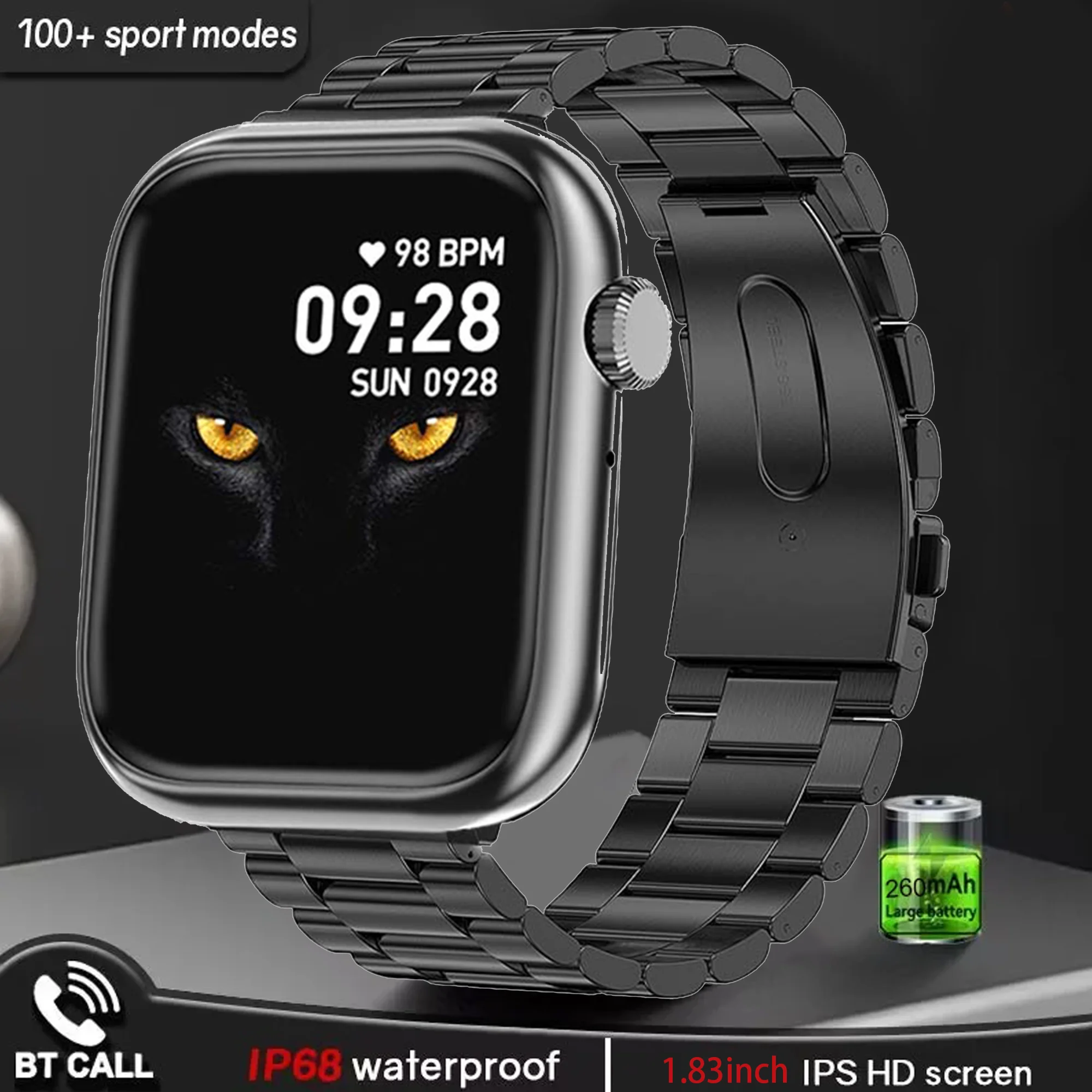 New men's HD Bluetooth Call smartwatch 1.83-inch full screen Touch 100+ Sports mode 250mah capacity battery for Huawei Xiaomi