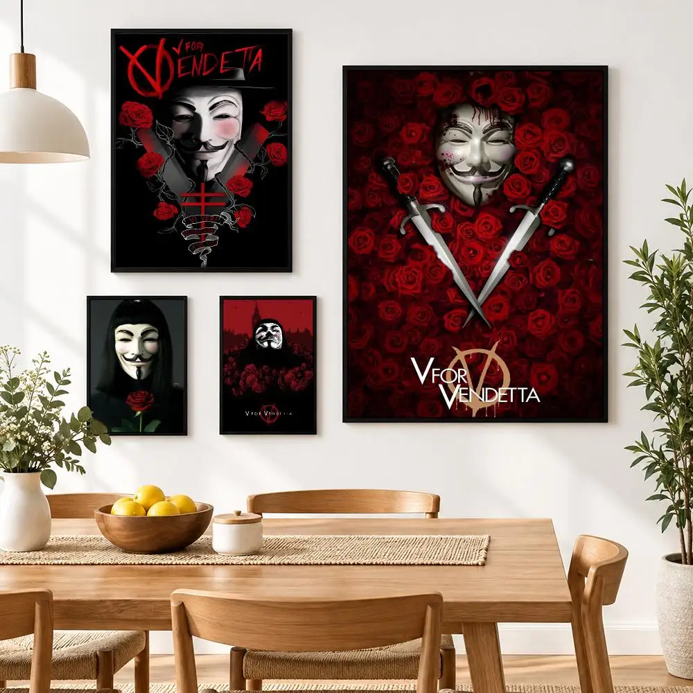 Classic Hackers Movie V for Vendetta Poster Waterproof HD Modern Peel And Stick Wall Decor Living Room Dorm Garage