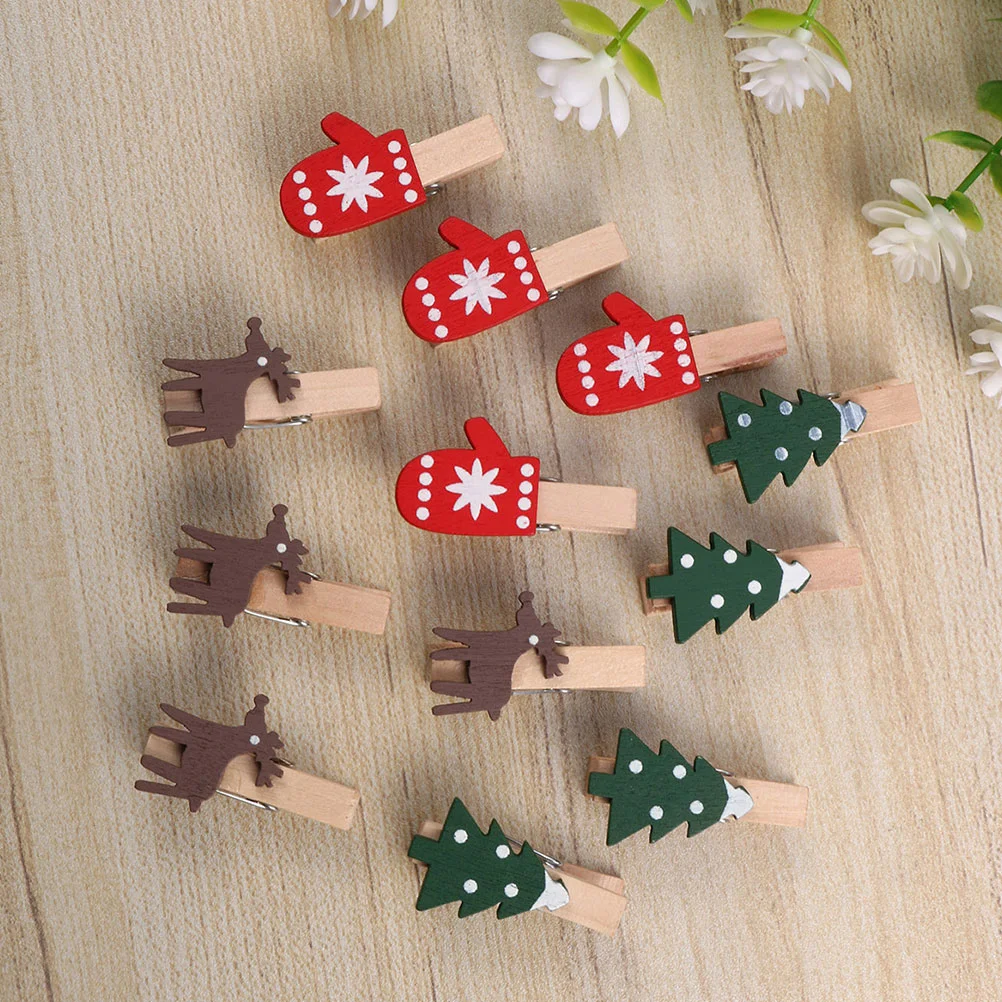 100 Pcs Christmas Wooden Clip Lovely Design Clips Decorative Clothespins Photo Tree Holder Glove Pattern Reusable