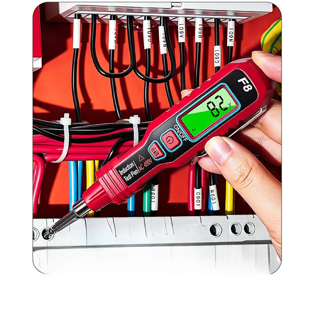 For F8 Digital NCV Voltage Tester Pen Supporting Non-Contact AC Voltage Sensing 11V-450V LED Light and Dual Function Bit Design