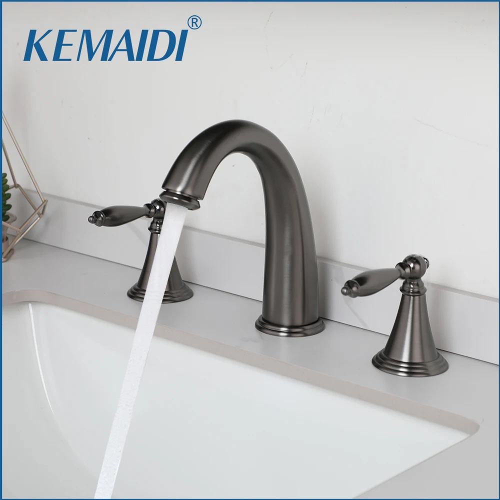 KEMAIDI Grey Bathroom Bathtub Faucet Set Tub Faucet Hot and Cold Water Mixer Bath Faucet Dual Handle Bathtub Tap Deck Mounted