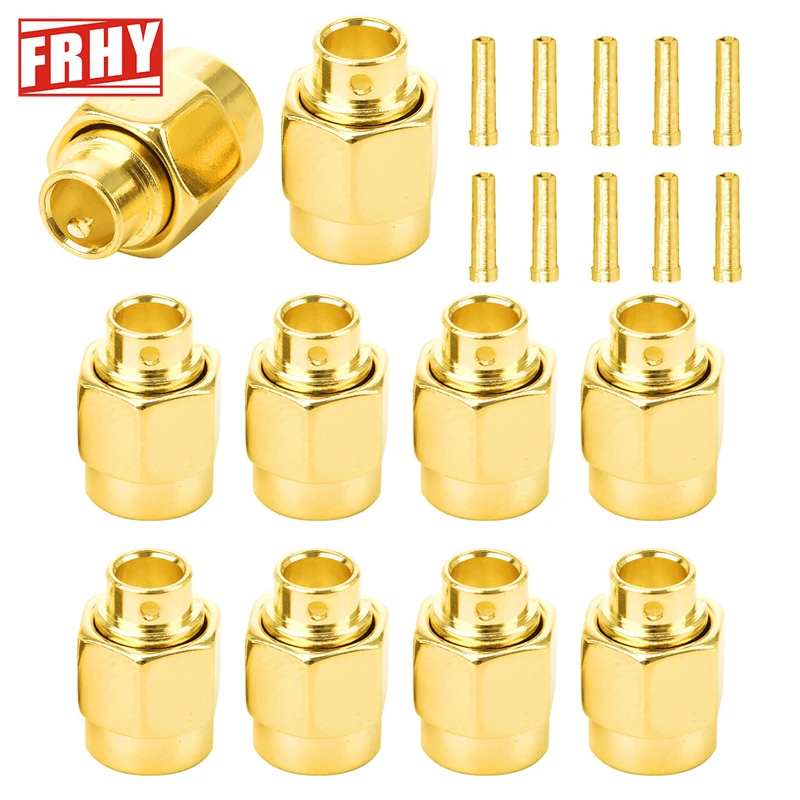 10PCS Gold-Plated Brass SMA Male Connector Kit for RG402/UT-141/SR402/EZ141 Cables DC-6GHz RF Performance Low VSWR 1.3
