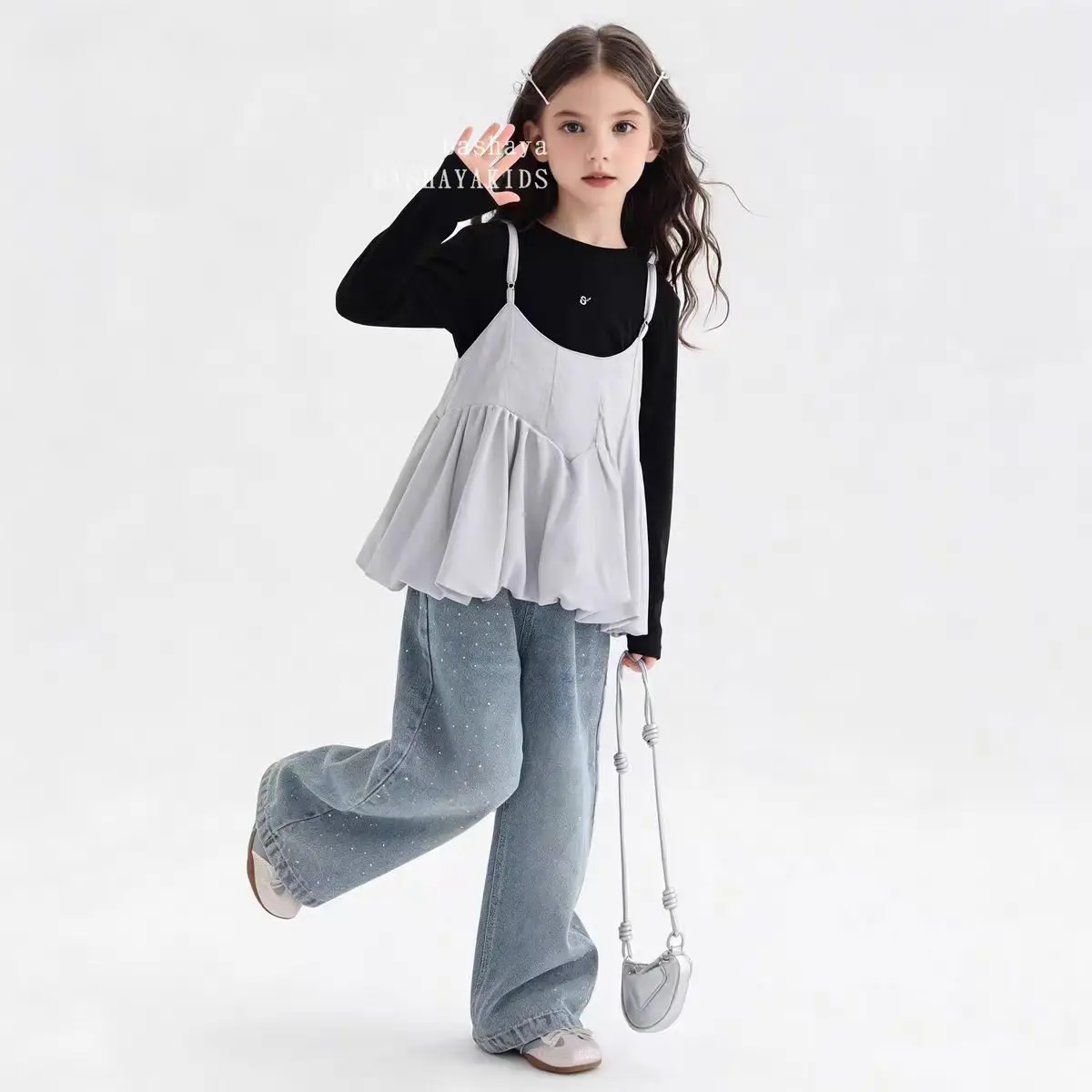 Girl's Gentle Style Knitted Sweater Camisole Pants Three-piece Set For Spring And Autumn Layering Fashion Outfit