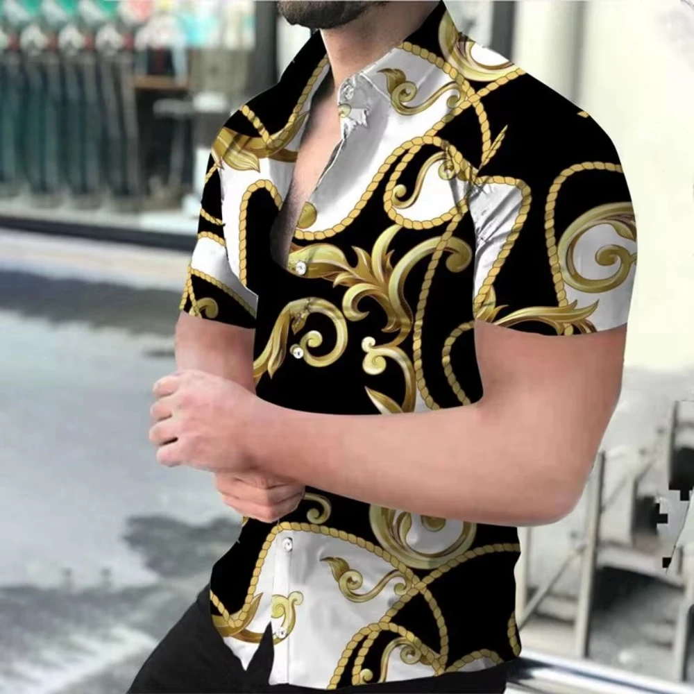 

2025 Breathable Hawaiian Shirt Baroque French Men's Shirt 3D Printi High Fashion Street Loose Men's Street Shirt