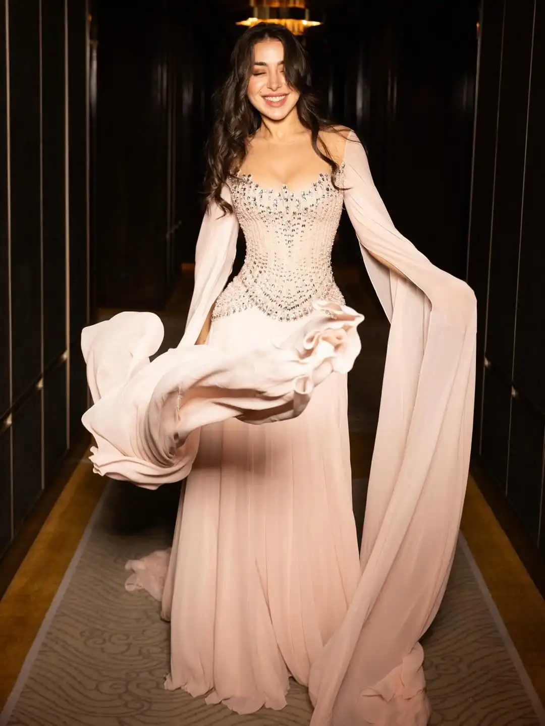 

Роскошное вечернее платье Ofherown с бисером, розовое, в дубайском стиле, с шифоновой накидкой, арабский корсет, для выпускного вечера, свадьбы, Рамадана, вечеринки, на заказ