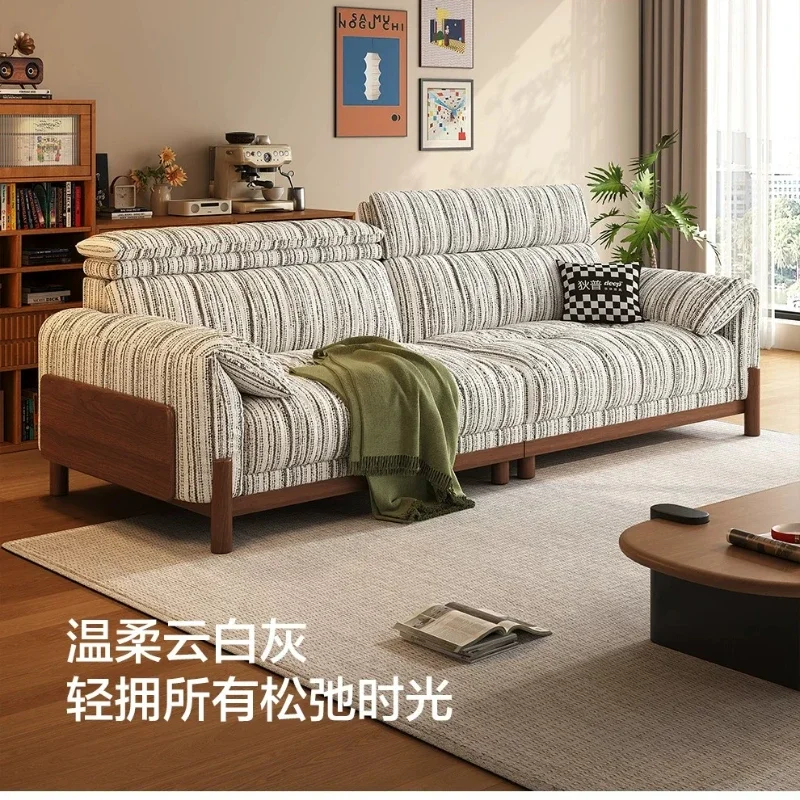 Yjq3 solid wood medieval fabric sofa living room small apartment straight row chenille sofa