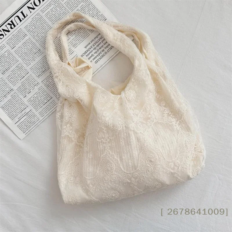 ⚑Handmade Embroidered Lace Op Bag European Organza Handbag Retro New Chinese Sle Cotton Cloth Bag Tote Bag For Casual Use view 3