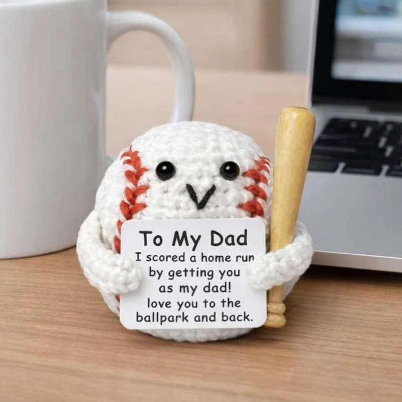 Crochet Positive Energy Baseball Dolls Mini Pocket Hug for DAD Gifts Finished Handwoven Knitted Doll Desktop Decor Ornaments