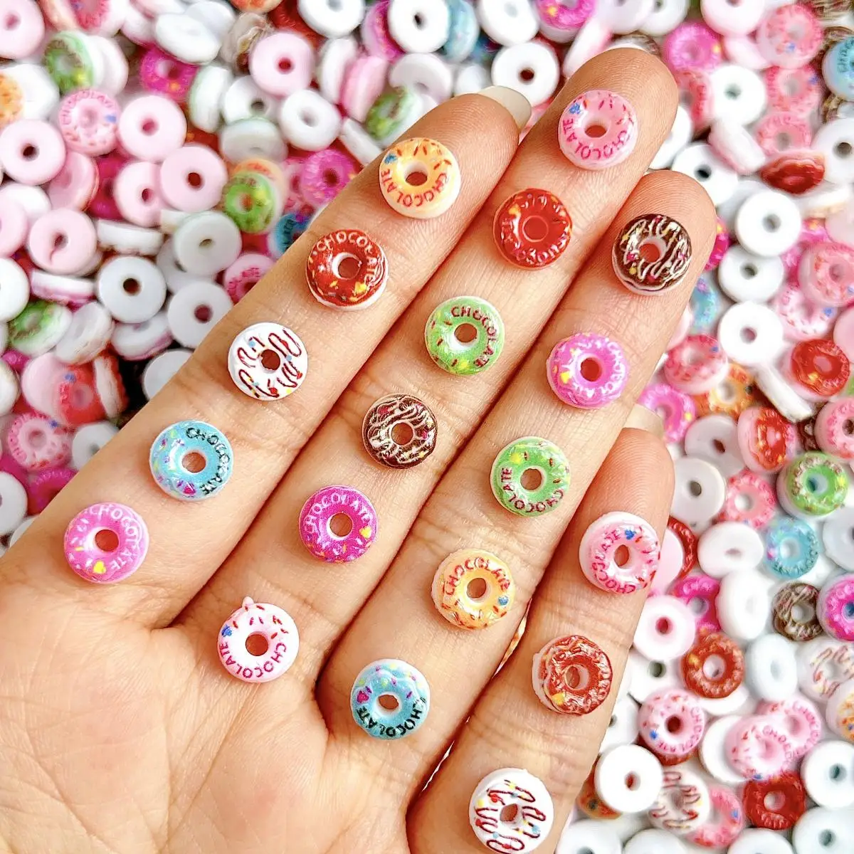 

50PCS Adorable Luminous Colored Donuts Nail Charms Creative Simulated Painted Doughnut Nail Art Decorations for DIY Nail Designs