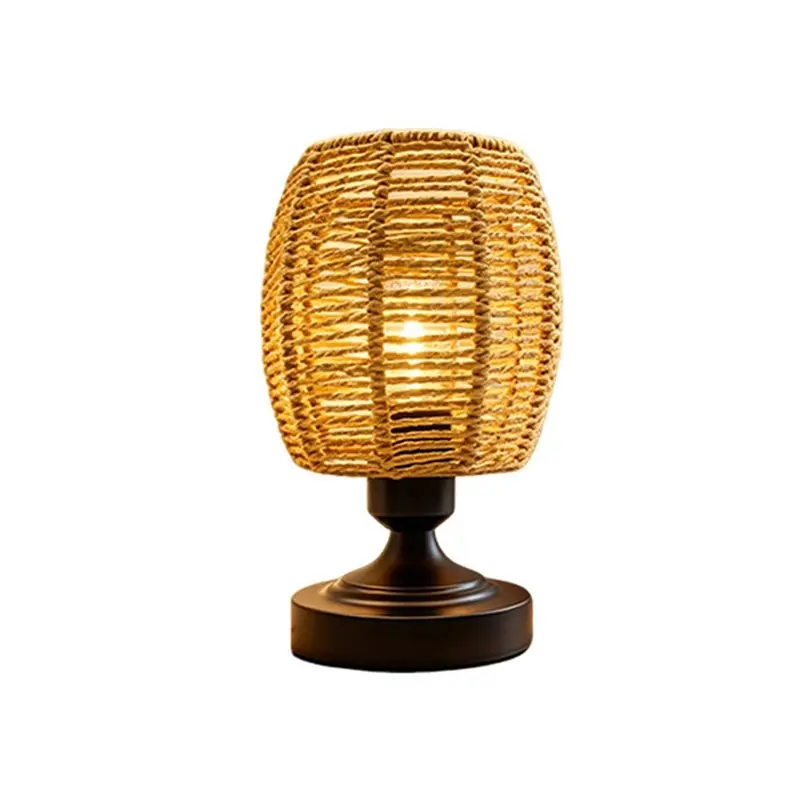 A93Z USB Rechargeable Paper Rope Lampshade Table Lamps Stepless Design For Patio, Living Room, Bedroom