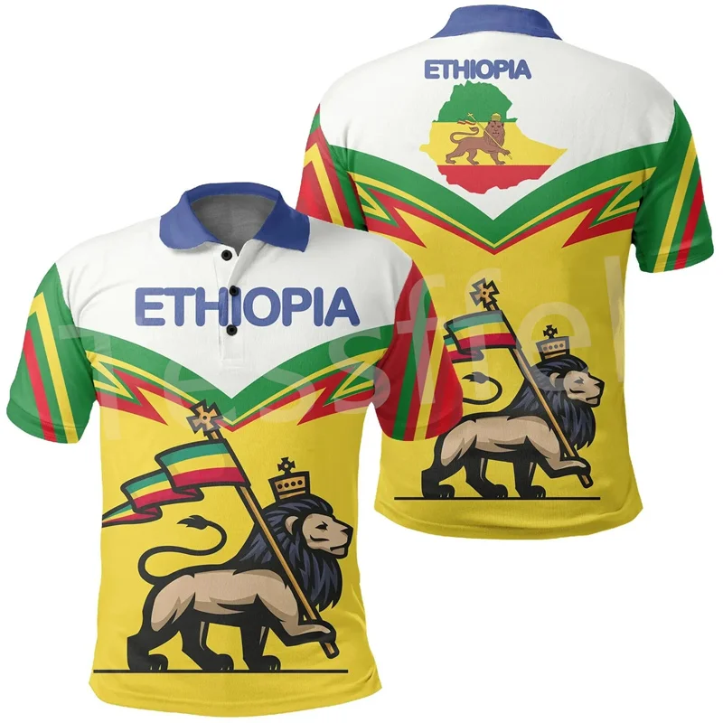 Ethiopia Polo Shirt Lion Of Zion For Men Women Summer Fashion Y2k Tops Clothes Ethnic Harajuku Shirts Kid Polo Shirts Street Top