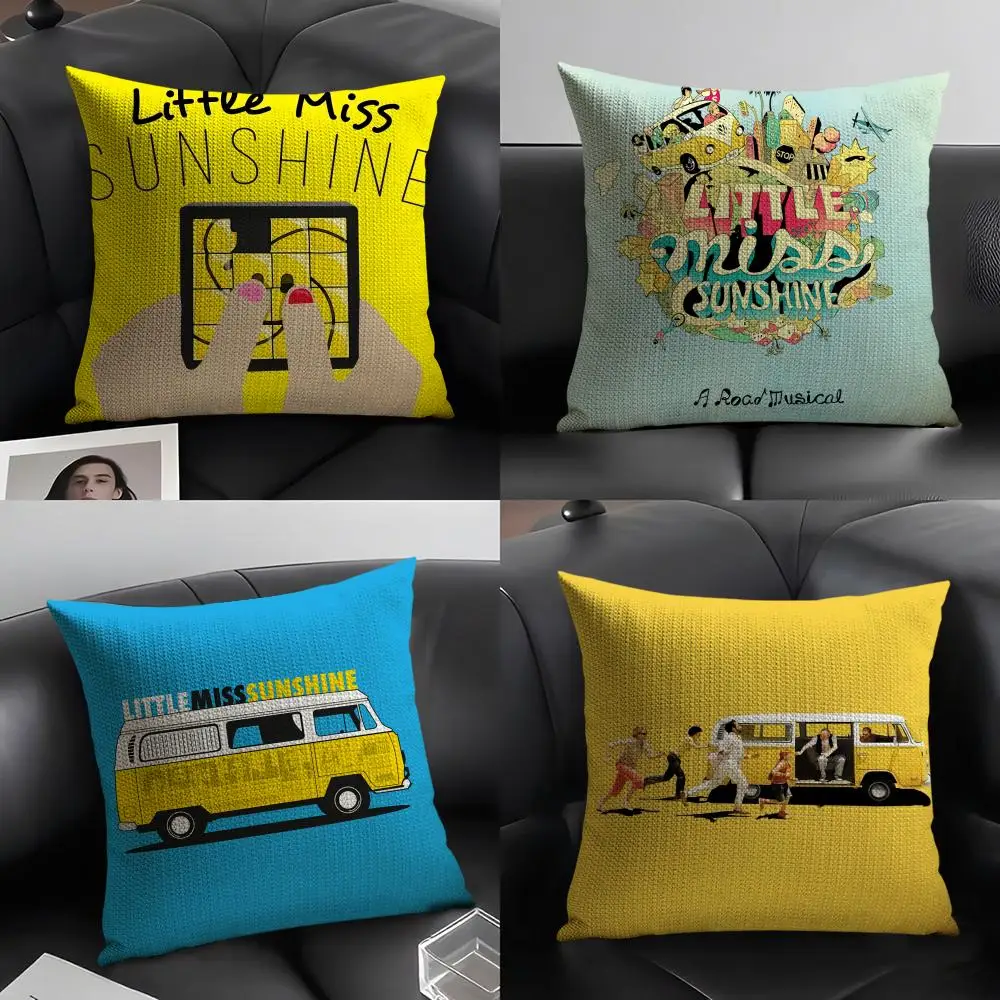 

L-Little Miss Sunshine Pillow Case Natural Linen Organic Fabric Double-Sided Printing Breathable Perfect Gift for Decor