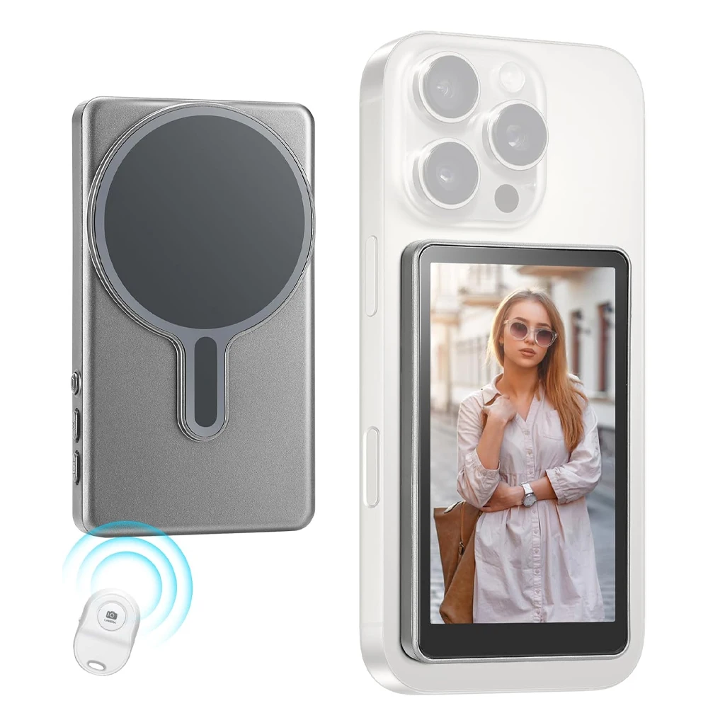 Magnetischer Handy-Vlog-Selfie-Monitor, Rückkamera-Selfie-Monitor mit BT-Fernbedienung, kompatibel mit iPhone und Android