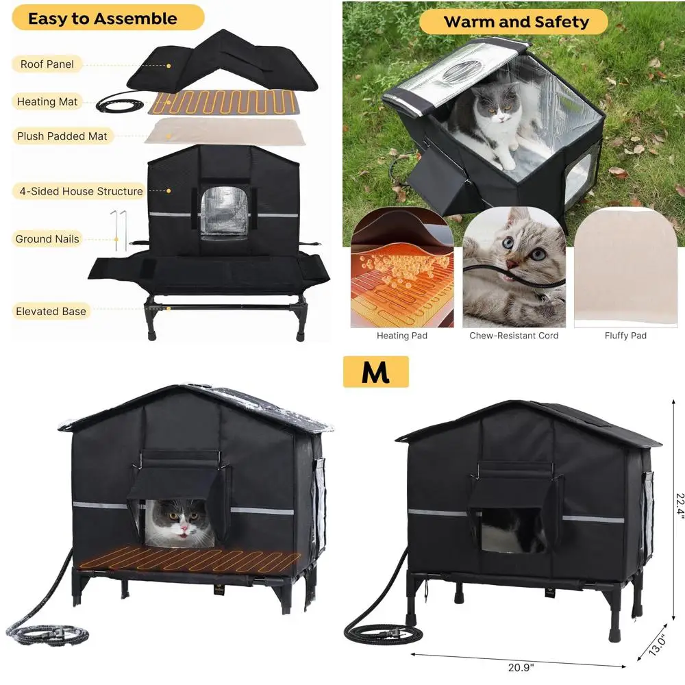 

Weatherproof Insulated Outdoor Cat Shelter for Stray Cats with Elevated Base, Waterproof Eaves, and Escape Door, 20.9x13x22.4 in