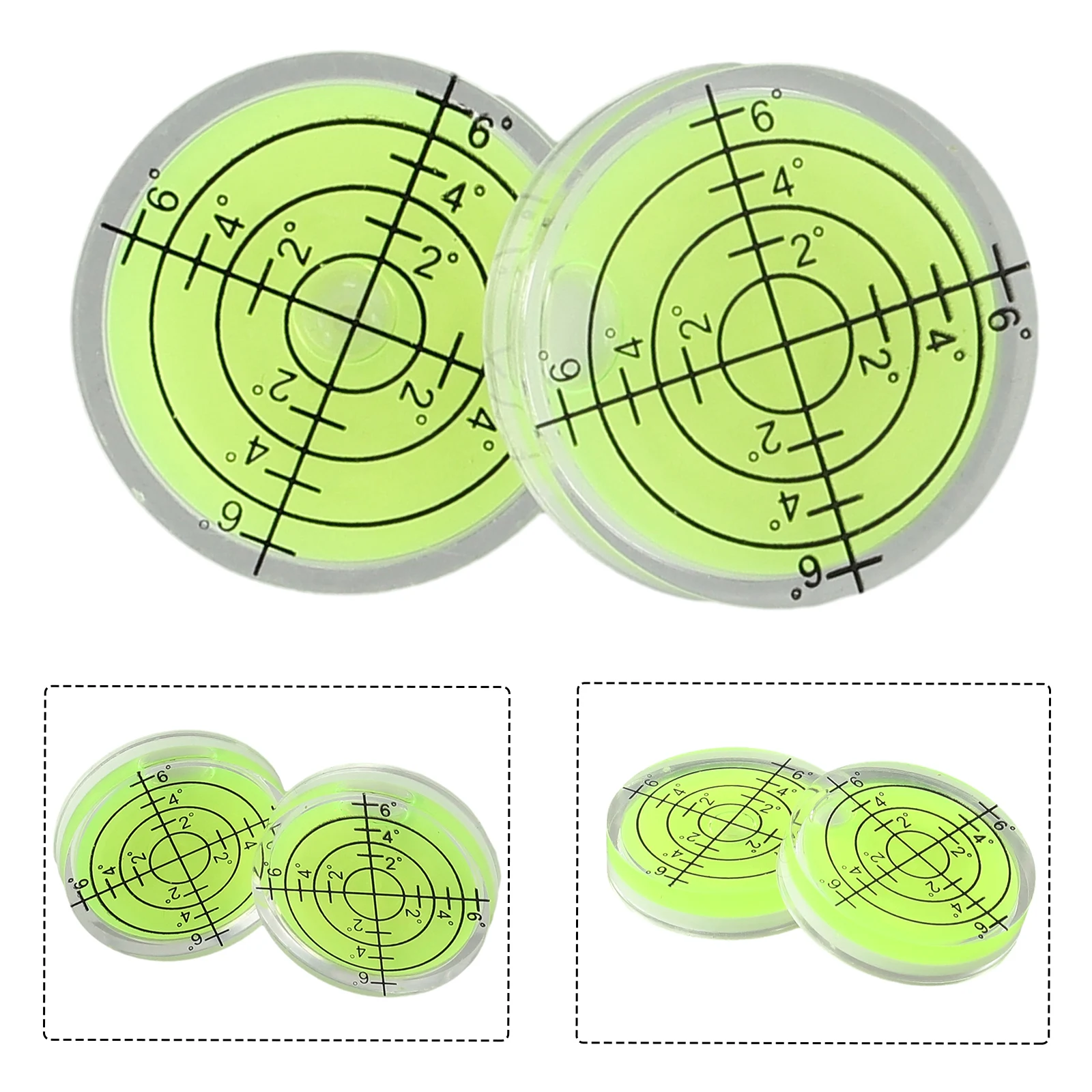 Degree Mark Bubble Level Highly Translucent 2pcs 32*7mm/1.26*0.28in Acrylic Fluorescent Yellow-green Wear-resistant