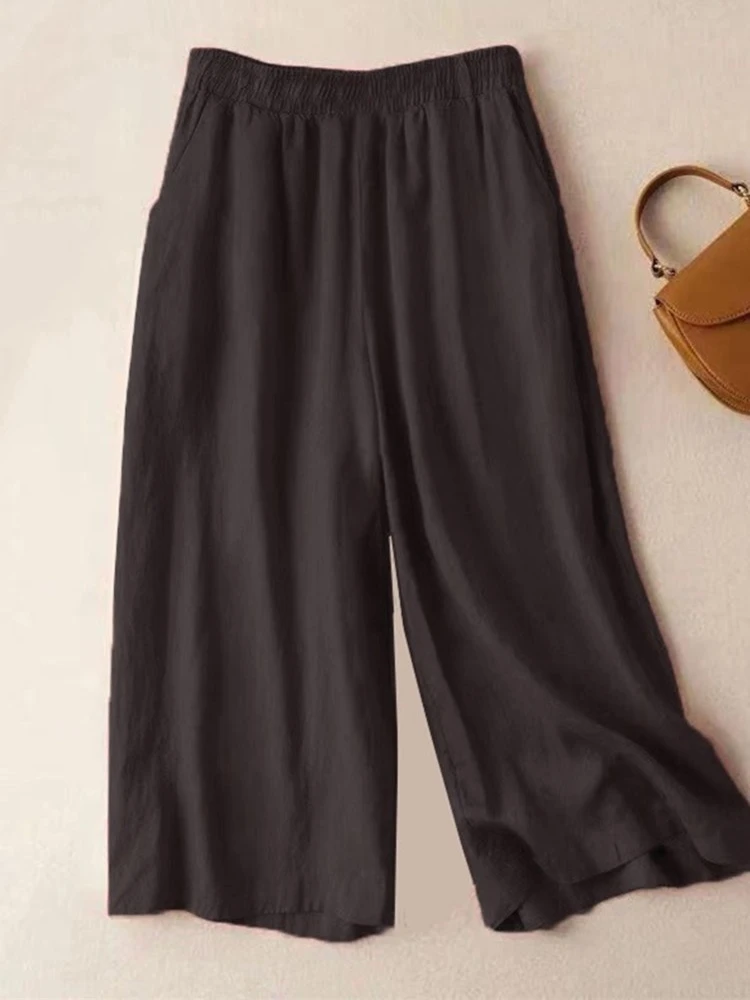 Pantalones finos de lino y algodón para mujer, pantalón informal, de pierna recta, de cintura alta, de siete pies, cómodos y transpirables, de verano