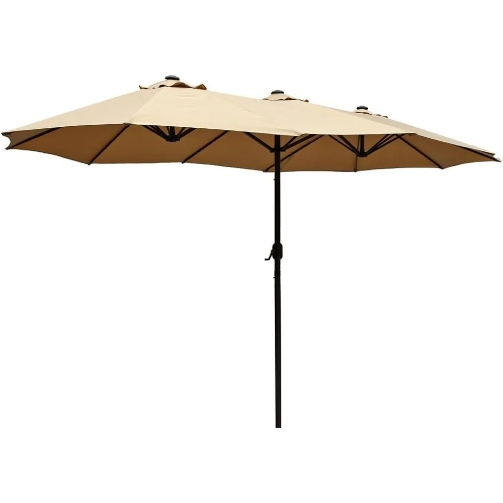 15 ft Market Outdoor Umbrella Double-Sided Aluminum Table Patio Umbrella with Crank, Beige