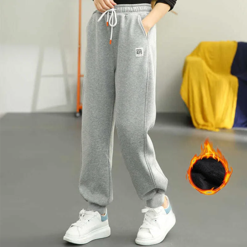 

2023 Autumn Winter Women Harem Pants Velvet Thicken Warm Trousers Solid Color High Waist Female Casual Loose Jogging Sweatpants