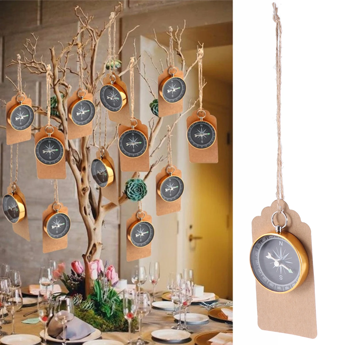 10Pcs Stylish Pocket Compass Pendant Keychain Wedding Birthday Party Decoration Gifts
