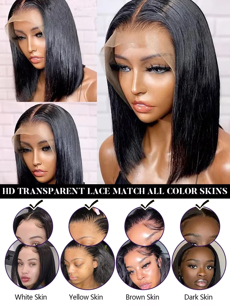 Bob Wig Glueless Human Hair Hd Lace Front Wigs 100% Human Hair Wigs 13x6 Transparent Straight Lace Frontal Wigs For Women