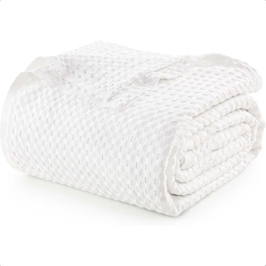 

White 100 Cotton Waffle Blanket 300 GSM [Twin 90x72 Inch] Soft Lightweight Breathable Dorm Bed Blanket for All Season
