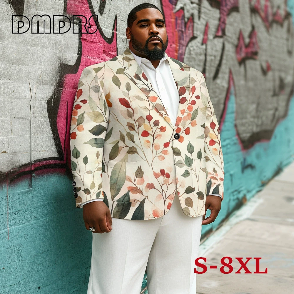 Plus Size Men's S-8XL Digital Print Suit Jacket - Floral/Cat/Halloween Designs, Trendy Casual Blazer, Wedding/Party Wear