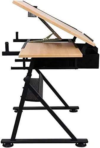 Adjustable Height Drafting Desk Drawing Table Tiltable Tabletop for Reading, Writing Art Craft w/Stool and Drawers view 4