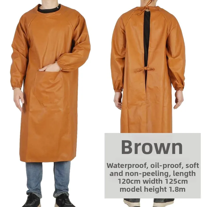 

Thickened Wear-Resistant Leather Work Protective Adult PU Waterproof Long-Sleeve Apron for Household or Seafood Use, Reversible