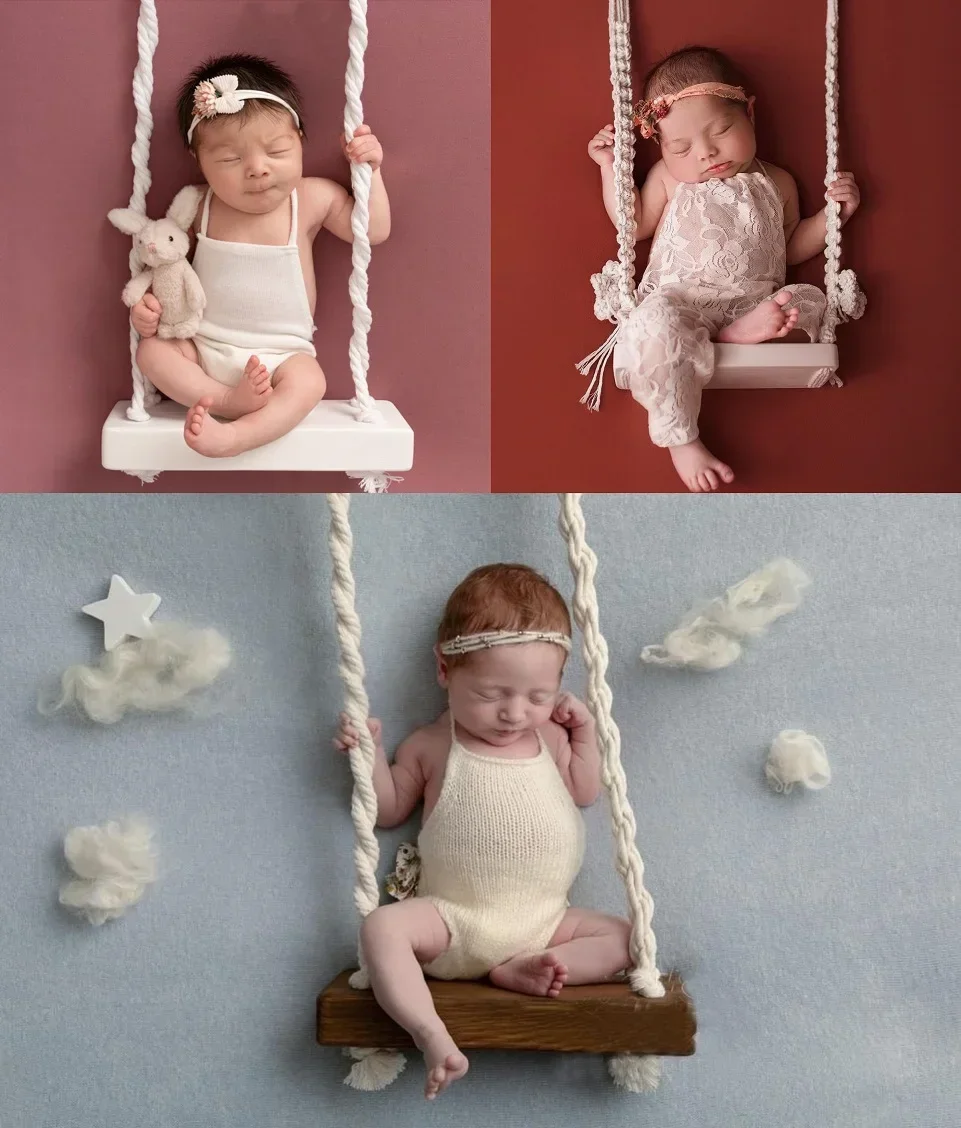 Baby Swing Newborn Photography Props Wooden Chair Babies Furniture Infants Photo Shooting Prop Accessories Fotografia
