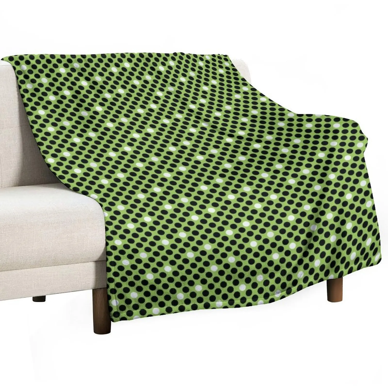 

Black and White Polka Dots on Green Throw Blanket Blankets Sofas Of Decoration Blankets For Bed Decoratives Blankets